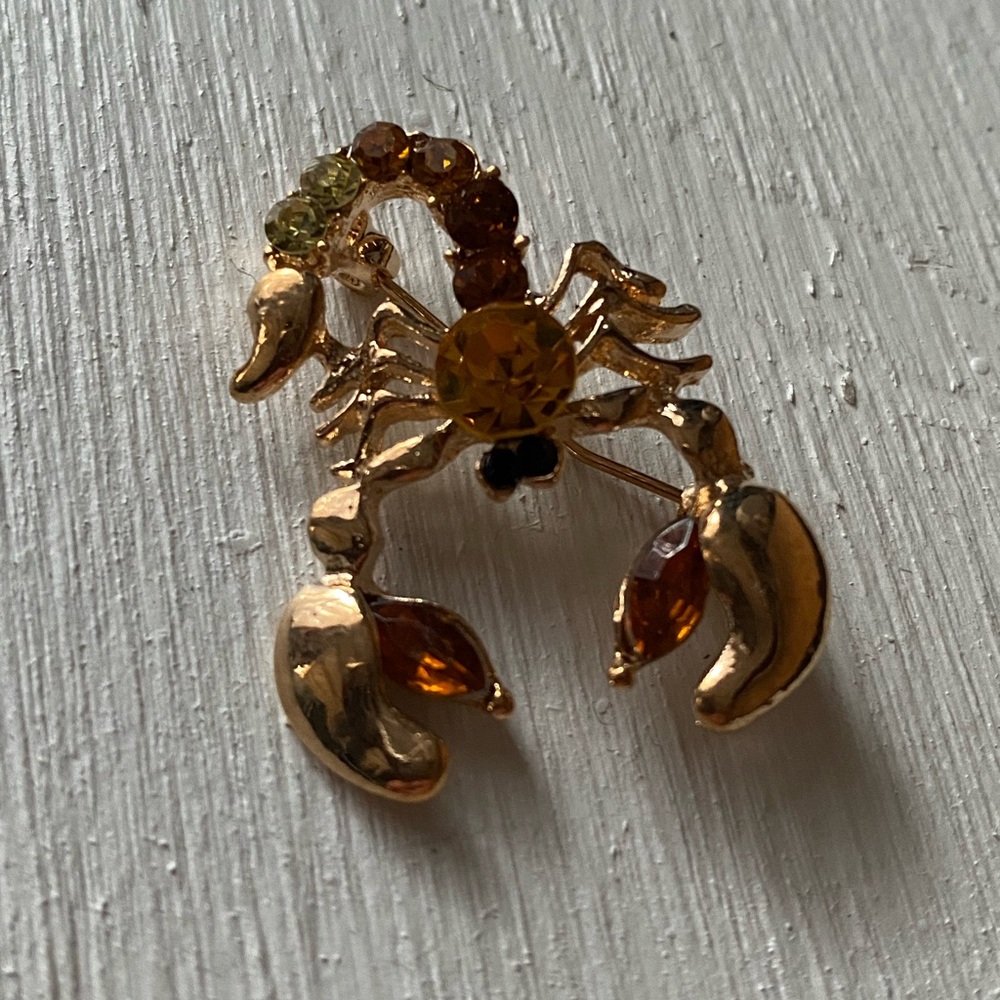 Gold Scorpion Brooch with Gem Accents